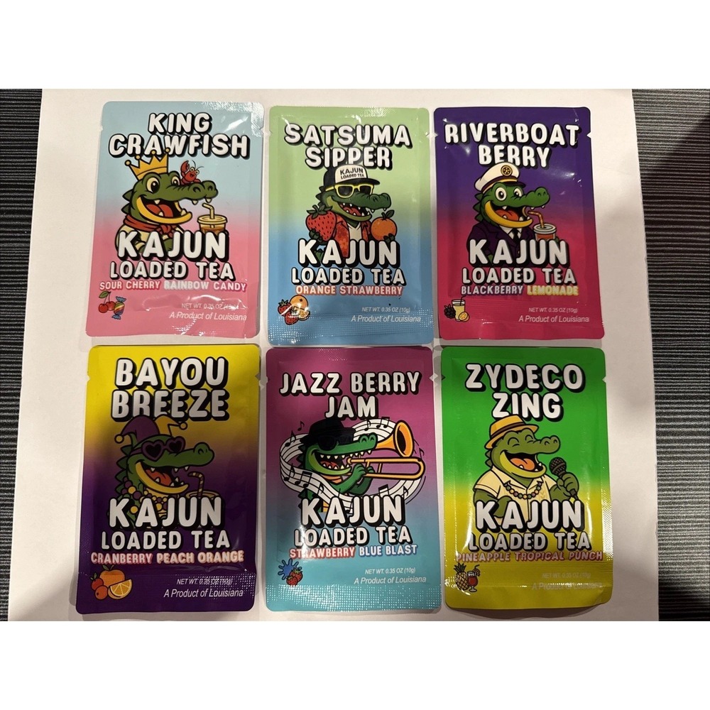 Kajun Loaded Tea 6 Count Variety Pack Energy Drink Powder Mix 0 Calorie Caffeine